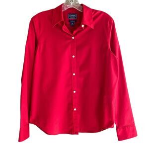 CHAPS Classics No Iron Shirt Button Down M Red Cotton Women's Blouse Top